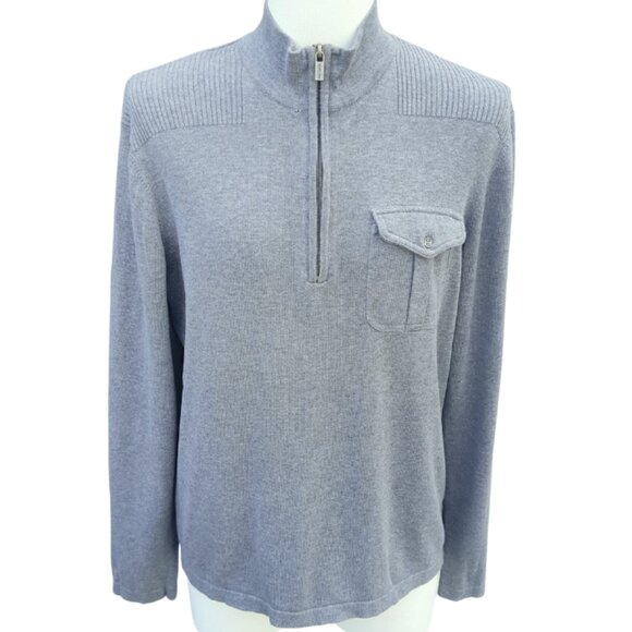 Michael Kors SZ M Quarter Zip 100% Cotton Jersey Knit Gray Men's Mock Neck Top - Picture 1 of 15